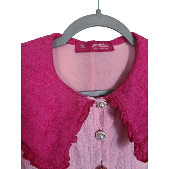 Julyliebe Embroidered Multicolor Pink Puff Sleeve Mini Dress Size Medium - Picture 2 of 7